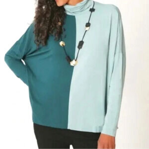 Wynne Layers Teal Mint Green Colorblock Turtleneck Long sleeve Large Blo…